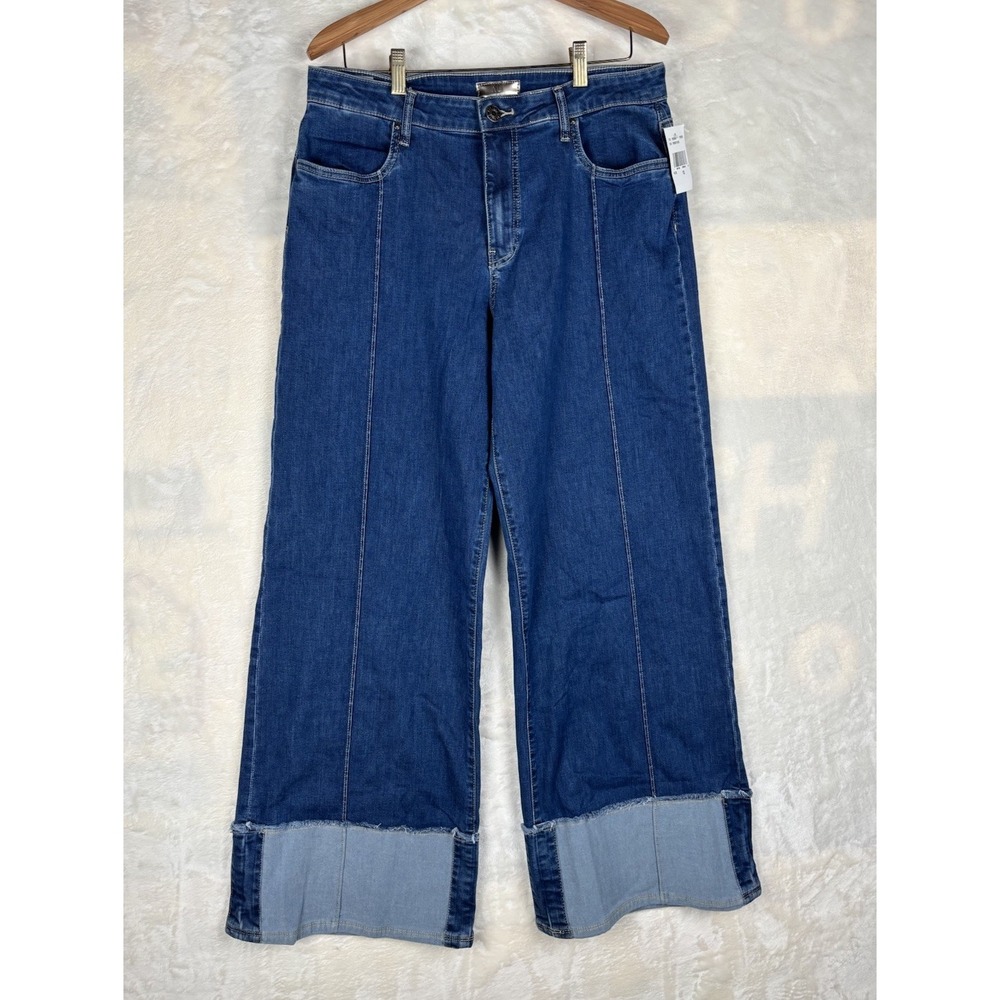 KUT Margo Womens 12 Cuffed Pintuck Wide Leg Jeans High Rise Patchwork 70's Style - Picture 2 of 16